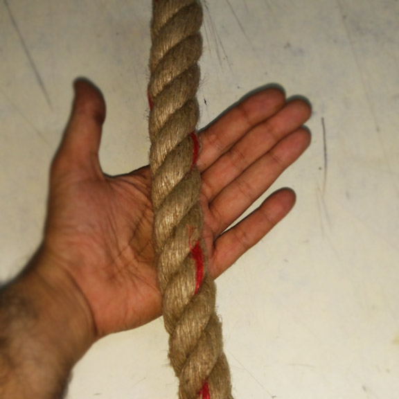 Jute Rope 20mm Diameter 3 ply sample with Red Tracer Line